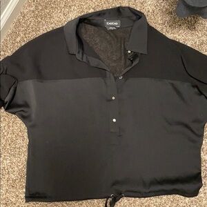 Bebe Cropped Half-Sheer Button Up